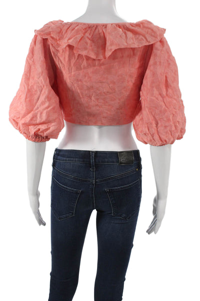 Tularosa Women Cropped Tencel V-Neck 3/4 Sleeve Blouse Pink Size XS