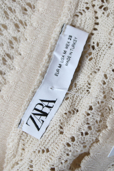 Zara Women Basic Ivory Geometric Crew Neck 3/4 Sleeve Blouse Size M