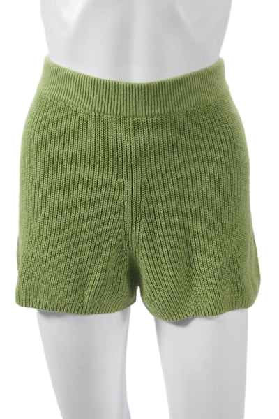 L'Academie Womens Casual Shorts Green Cotton Solid Size S