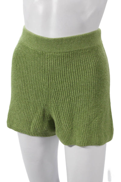 L'Academie Womens Casual Shorts Green Cotton Solid Size S