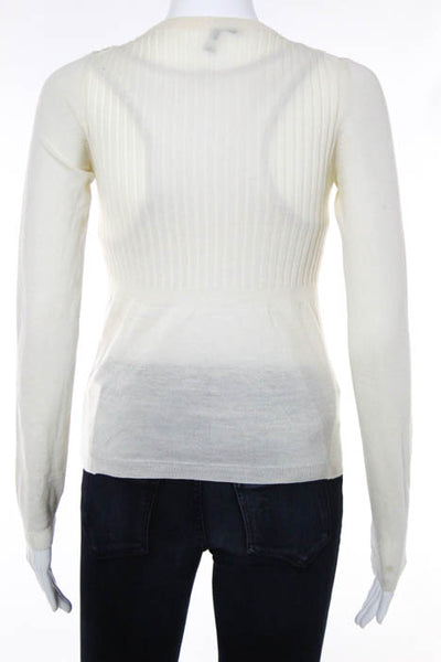 Jil Sander Creme Scoop Neck Ribbed Knit Sweater Size Italian 34