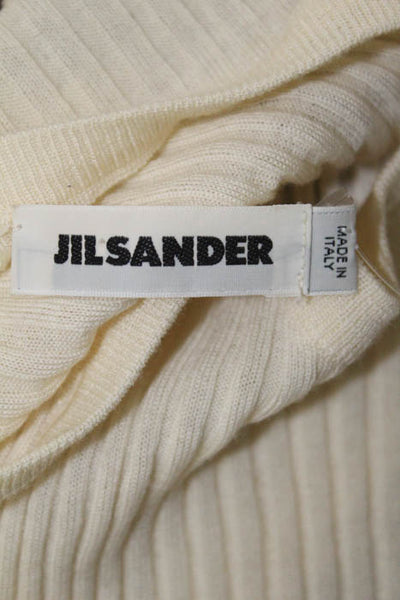 Jil Sander Creme Scoop Neck Ribbed Knit Sweater Size Italian 34