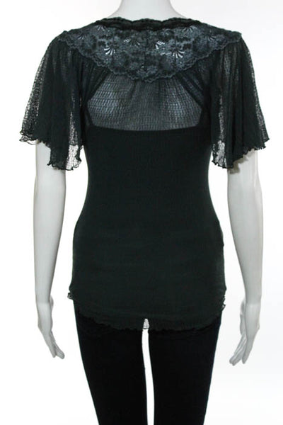 Ann Ferriday Green Stretch Knit Short Sleeve Blouse Top Size Medium New