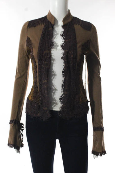 Ann Ferriday Brown Cotton Lace Trim Long Sleeve Cardigan Size One Size New