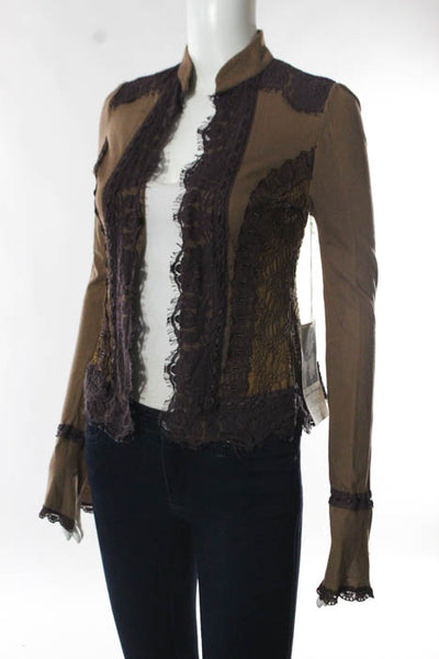 Ann Ferriday Brown Cotton Lace Trim Long Sleeve Cardigan Size One Size New