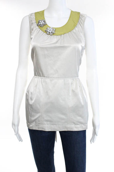 Vera Wang Lavender Label Beige Beaded Applique Sleeveless Tie Back Top Size 4
