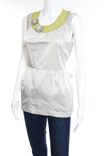 Vera Wang Lavender Label Beige Beaded Applique Sleeveless Tie Back Top Size 4
