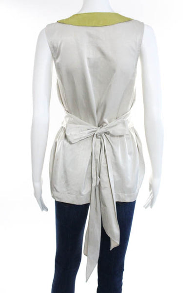 Vera Wang Lavender Label Beige Beaded Applique Sleeveless Tie Back Top Size 4