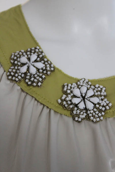 Vera Wang Lavender Label Beige Beaded Applique Sleeveless Tie Back Top Size 4