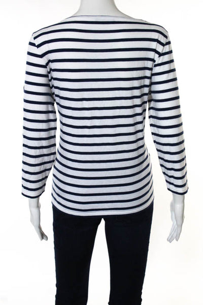 Saint James White Navy Striped Cotton Boatneck 3/4Sleeve Knit Top Size 8