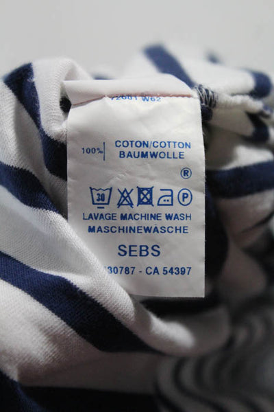 Saint James White Navy Striped Cotton Boatneck 3/4Sleeve Knit Top Size 8