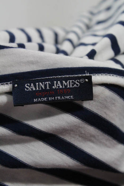 Saint James White Navy Striped Cotton Boatneck 3/4Sleeve Knit Top Size 8