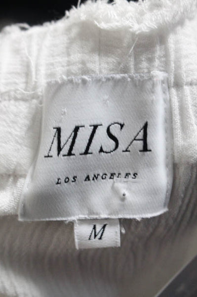 Misa White Cotton Pleated Tassel Detail Scoop Neck Blouse Top Size Medium
