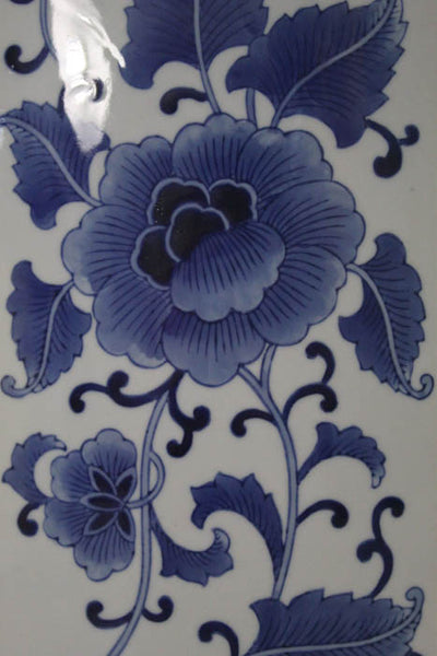 Designer Blue White Ceramic Floral Print Rectangular Vase