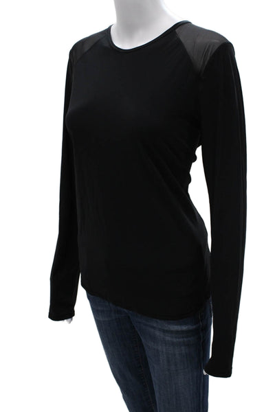 Lululemon Women Basic T-Shirt Black Nylon Long Sleeve Round Neck Size 8