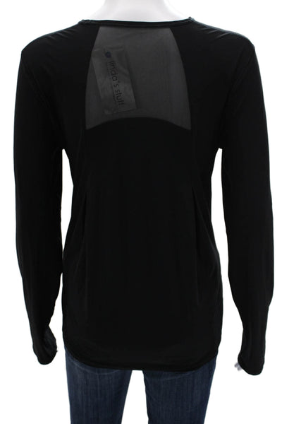 Lululemon Women Basic T-Shirt Black Nylon Long Sleeve Round Neck Size 8