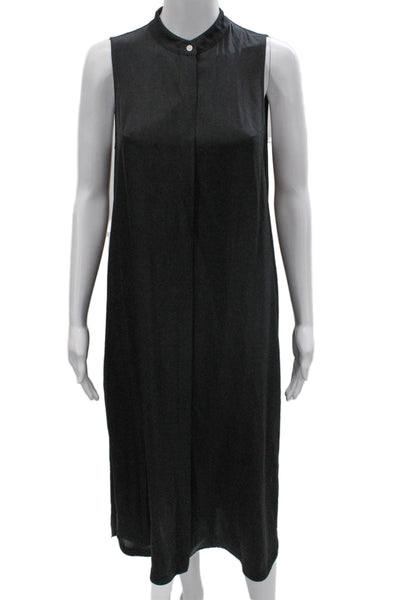 Allsaints Women Black Sleeveless Collared Shift Dress Midi Size S
