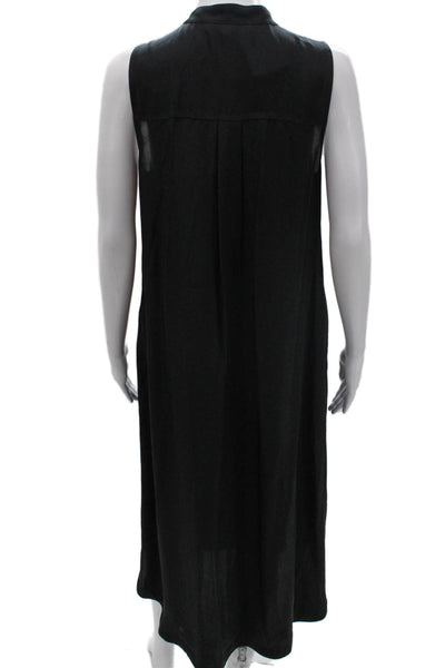 Allsaints Women Black Sleeveless Collared Shift Dress Midi Size S