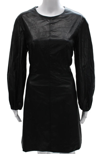 Tibi Womens Shift Dress Black Zip Round Neck Long Sleeve Size 12