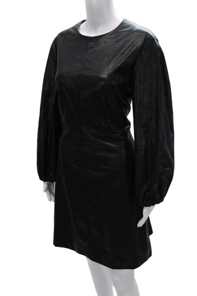 Tibi Womens Shift Dress Black Zip Round Neck Long Sleeve Size 12