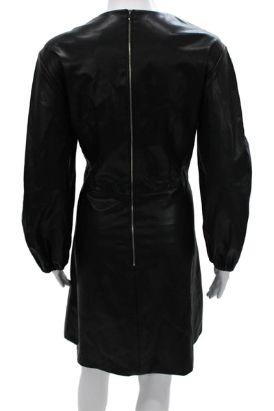 Tibi Womens Shift Dress Black Zip Round Neck Long Sleeve Size 12