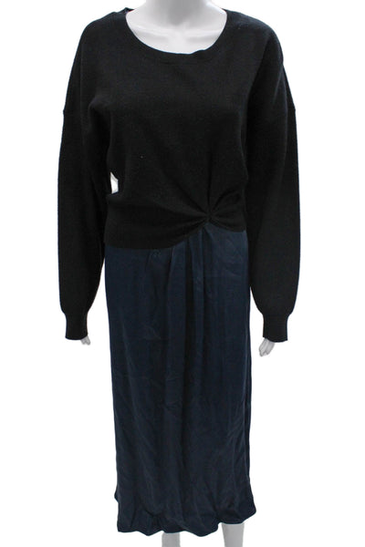 Anthropologie Womens Maxi Dress Black Long Sleeve Round Neck Viscose Size L