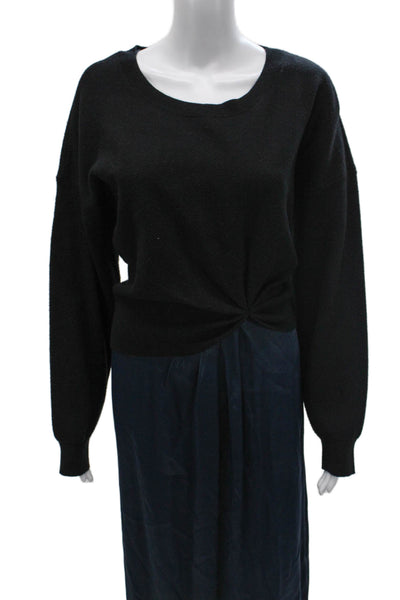 Anthropologie Womens Maxi Dress Black Long Sleeve Round Neck Viscose Size L