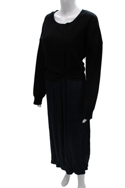 Anthropologie Womens Maxi Dress Black Long Sleeve Round Neck Viscose Size L
