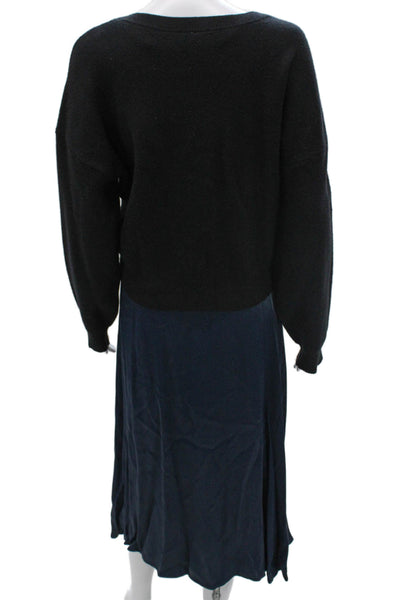 Anthropologie Womens Maxi Dress Black Long Sleeve Round Neck Viscose Size L