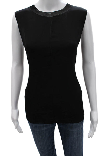 Vince Women Basic Cotton Sleeveless Tank Black Round Neck Size L