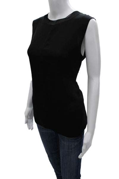Vince Women Basic Cotton Sleeveless Tank Black Round Neck Size L