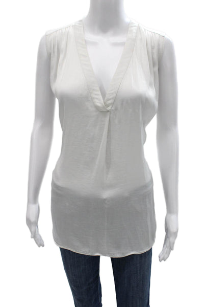 Vince Womens Sleeveless V-Neck Tunic Blouse White Cotton Size L