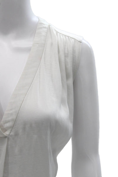 Vince Womens Sleeveless V-Neck Tunic Blouse White Cotton Size L