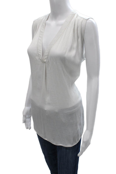 Vince Womens Sleeveless V-Neck Tunic Blouse White Cotton Size L