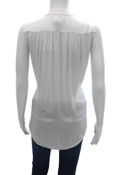 Vince Womens Sleeveless V-Neck Tunic Blouse White Cotton Size L