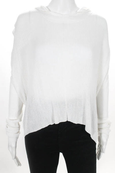 Adeam White Ribbed Knit Hooded Long Sleeve Sweater Size Large New $675 LL19LL