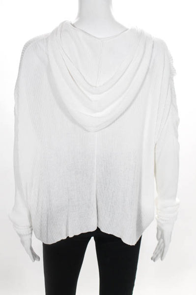 Adeam White Ribbed Knit Hooded Long Sleeve Sweater Size Large New $675 LL19LL