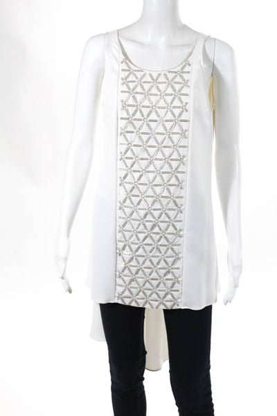 Adeam White Silver Tone Bead Embroidered Tunic Top Size Medium New $895
