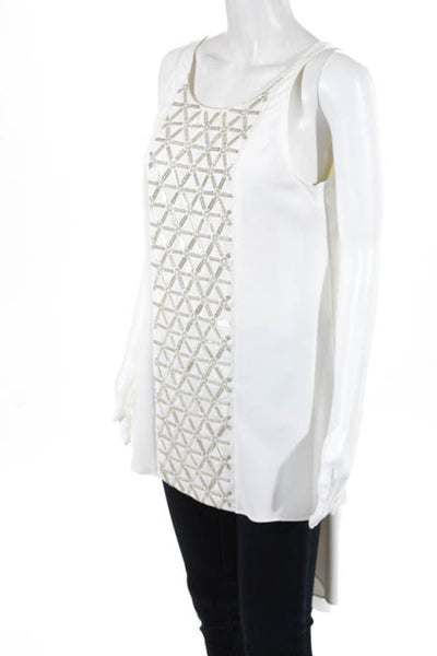 Adeam White Silver Tone Bead Embroidered Tunic Top Size Medium New $895
