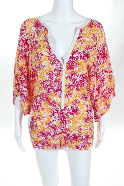 Poupette St. Barth Orange Pink White Floral Print Short Sleeve Dress Size 1