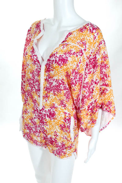 Poupette St. Barth Orange Pink White Floral Print Short Sleeve Dress Size 1