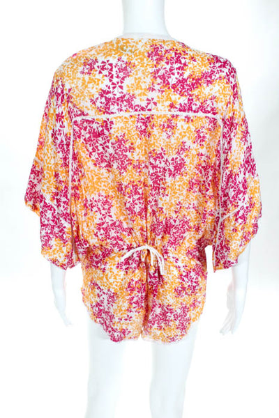 Poupette St. Barth Orange Pink White Floral Print Short Sleeve Dress Size 1