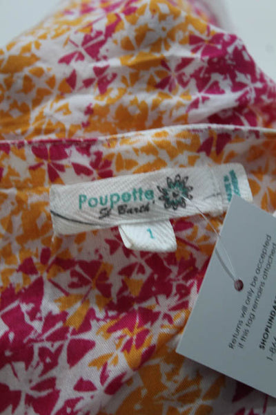 Poupette St. Barth Orange Pink White Floral Print Short Sleeve Dress Size 1