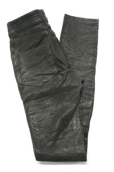 Paige Deep Juniper Green Leather Edgemont Skinny Pants Size 25 New $995