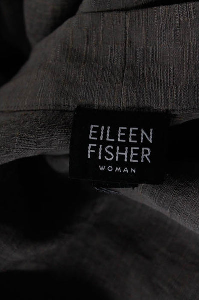 Eileen Fisher Woman Gray Woven Print V Neck Tie Closure Wrap Blouse Size Large