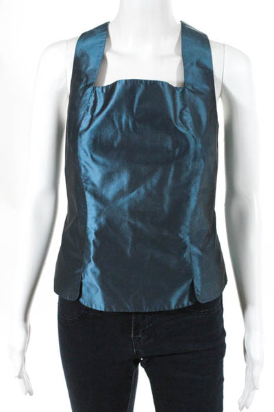 Monique Lhuillier Green 100% Silk Sleeveless Zipper Closure Blouse Size Small