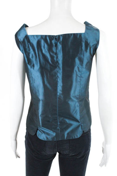 Monique Lhuillier Green 100% Silk Sleeveless Zipper Closure Blouse Size Small