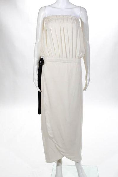 Alice + Olivia Ivory Silk Tie Elastic Waist Strapless Layered Dress Size Small