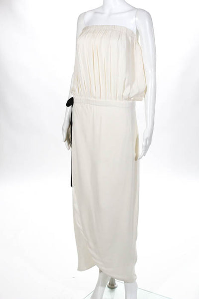 Alice + Olivia Ivory Silk Tie Elastic Waist Strapless Layered Dress Size Small
