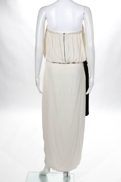 Alice + Olivia Ivory Silk Tie Elastic Waist Strapless Layered Dress Size Small
